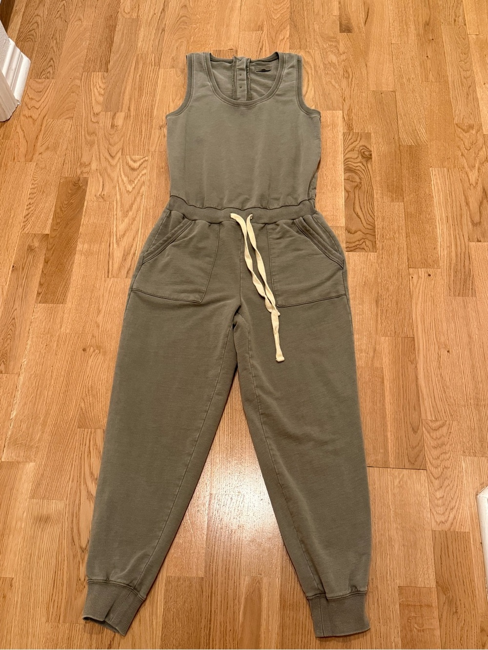 Thread & Supply Olive Green Tank Jumpsuit with Cream Drawstring
